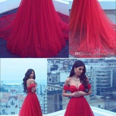 Sexy Off Shoulder Prom Dress, Burgundy Party Dress, Tulle Long Evening Dress