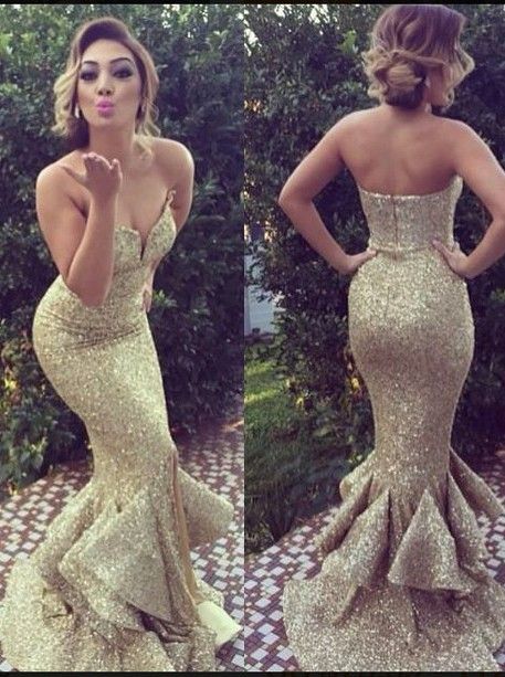 gold sequin mermaid prom dress