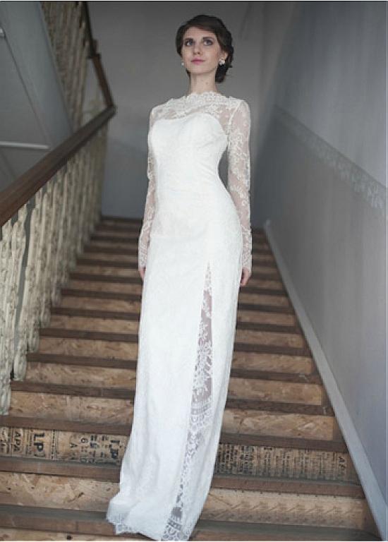 A Line Long Sleeve Lace Wedding Dress Simple Chic Wedding Dress