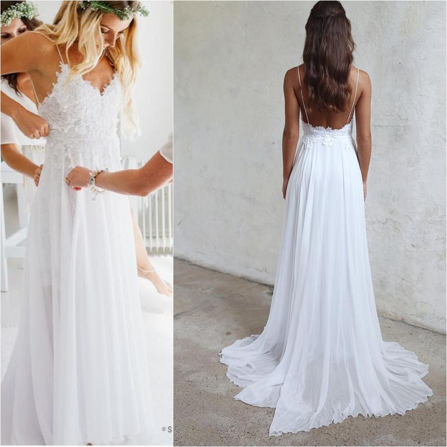 white spaghetti strap wedding dress