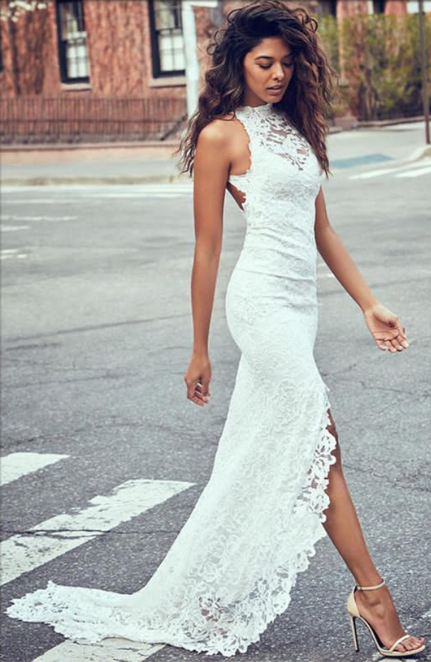 With High Slit Wedding Dress