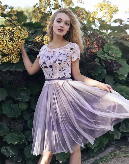 Cute lace tulle short prom dress, homecoming dress
