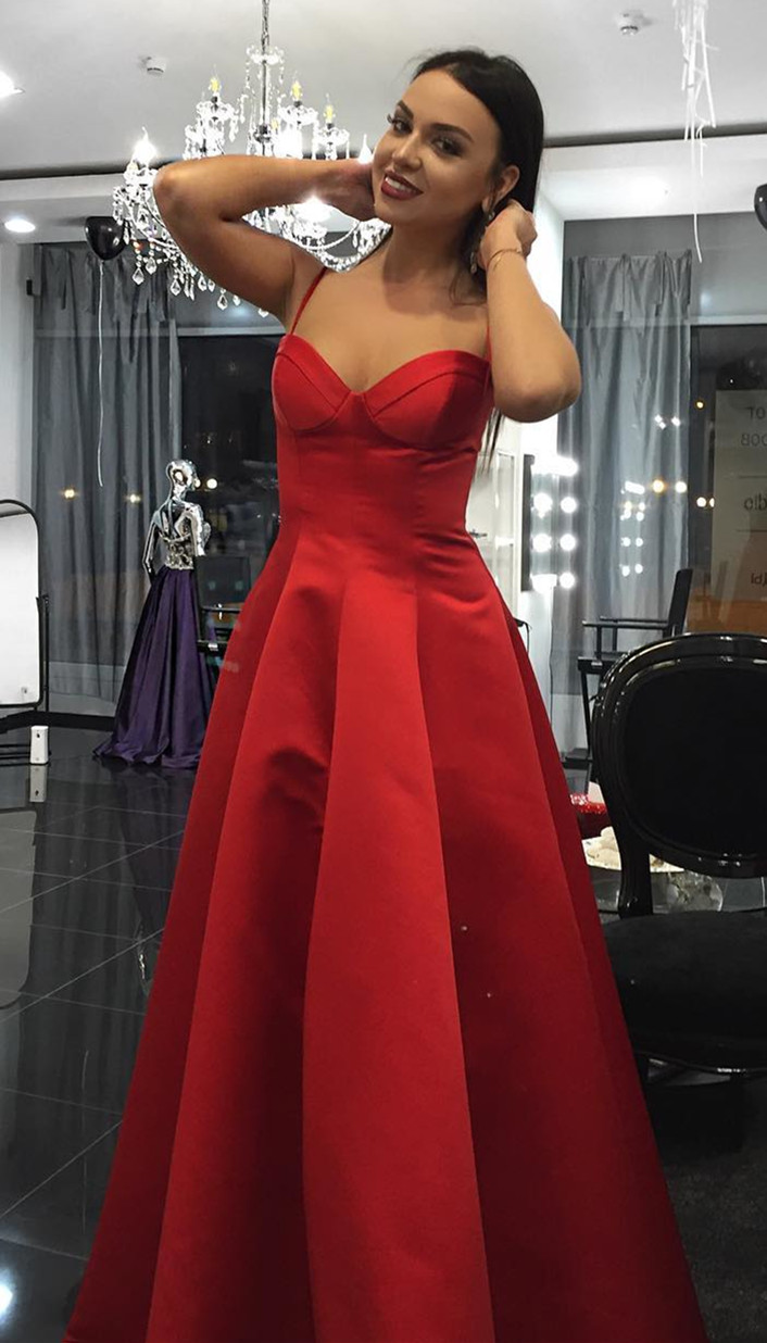 red prom dress spaghetti strap