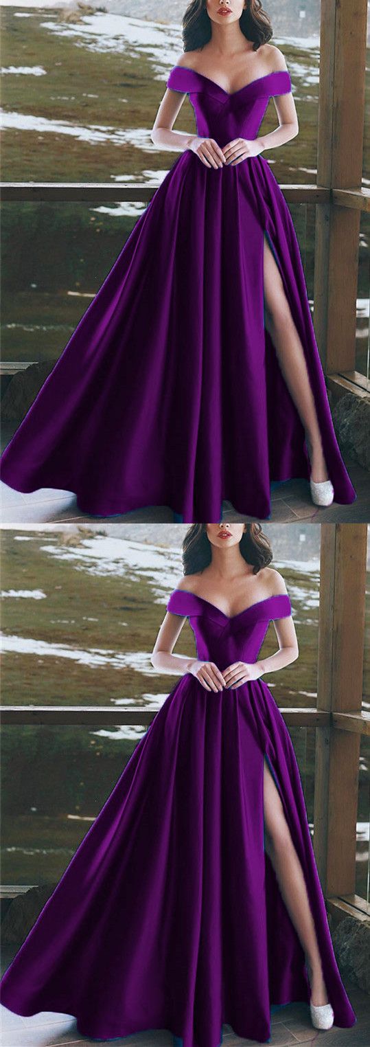 off the shoulder purple gown