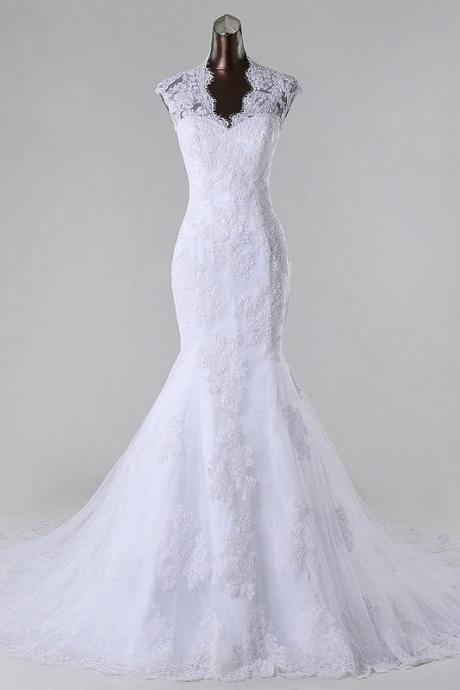 Long Wedding Gowns , Lace Wedding Dress, Sleeveless Wedding Dress, Honest Bridal Dress, Mermaid Wedding Dress, Applique Wedding Dress