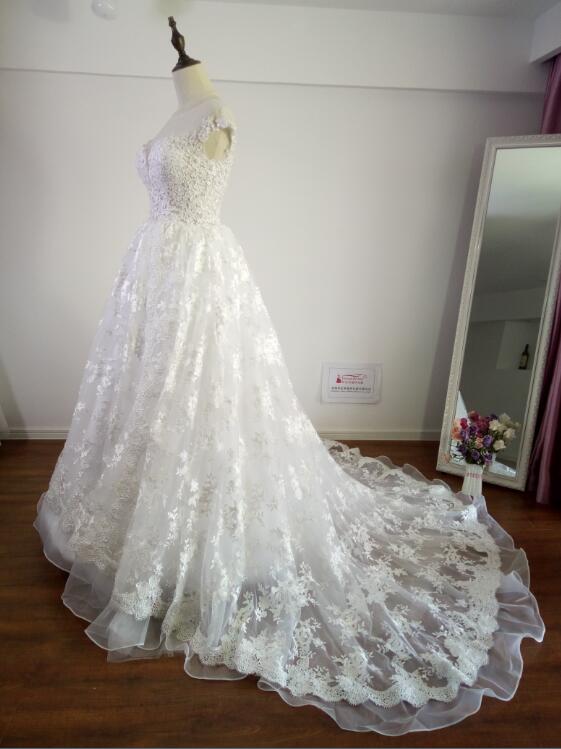 Real Photo White A Line Lace Wedding Dresses ,2018 New Fashion Elegant ...